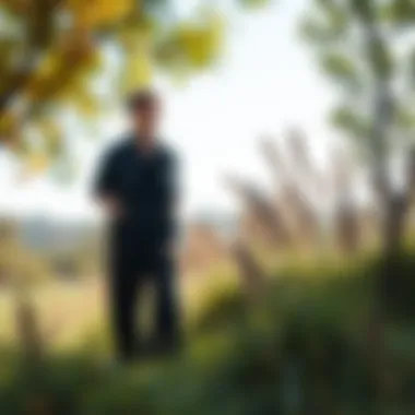 Sustainable flowy business pants showcased in an eco-friendly setting