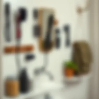 Organized grooming area featuring wall-mounted styling tools