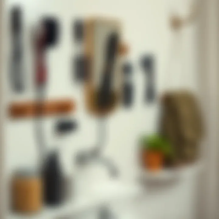 Organized grooming area featuring wall-mounted styling tools