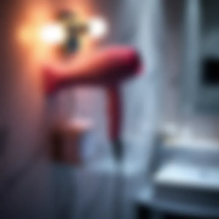 Stylish blow dryer holder mounted on a chic bathroom wall