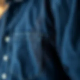 Close-up view of the texture and lining of a denim shirt