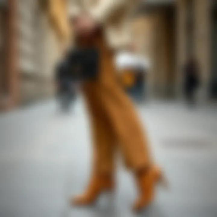 A chic outfit complemented by camel shoes