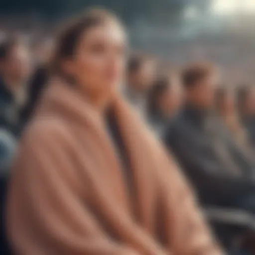 Fashionable wearable stadium blanket draped over a spectator at a sports event