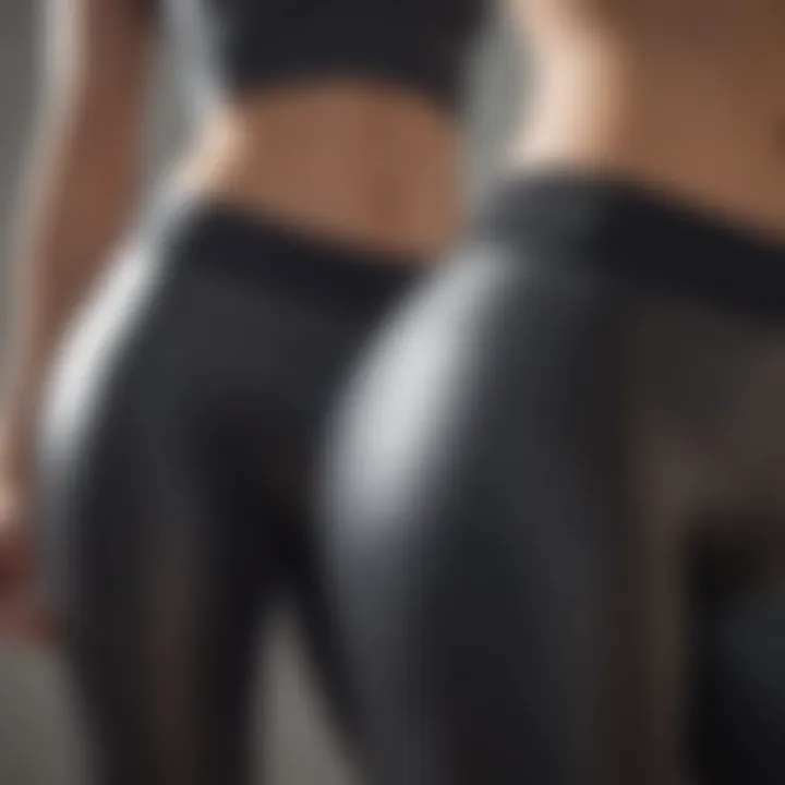 A close-up of a pair of yoga pants highlighting their form-fitting design